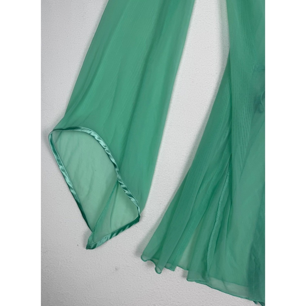 Vtg Frederick's of Hollywood Sheer Robe Mint Green Bell Sleeve RomanticSz M - Picture 3 of 9